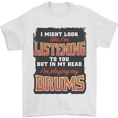 My Testa I'M Giocare Batteria Batterista T-Shirt 100% Cotone - Immagine 1 di 4