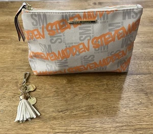 Steve Madden Makeup Bag Large Monogram Prints Zip Cosmetic Toiletries Keychain - Picture 1 of 19