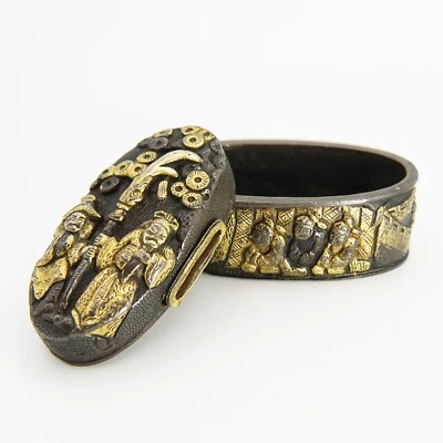 Espada antigua japonesa Fuchi y Kashira de los tres reinos Katana samurai Foto 1 de 4