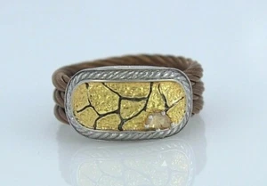 $1,260 Unisex Charriol 18K Yellow Gold Canary Diamond Bronze Cable Ring Band - Picture 1 of 7