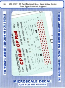 Microscale Decal HO MC-4137 CP Rail National Steel Cars 3-Bay Center Flow Hopper - Picture 1 of 1