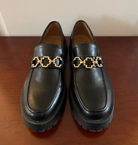 Sam & Libby Black Remi Lug Sole Loafers W Size 9 Gold Trim Cushioned Insole - Picture 1 of 15