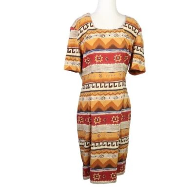 Vestido Vaina Vintage Años 90 Sag Harbor Amarillo Tostado y Rojo Estampado Suroeste 12 Foto 1 de 4