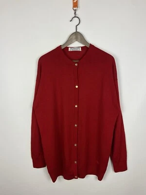 Cardigã feminino vintage Burberrys lã vermelho botões dourados malha tamanho 46 - Imagem 1 de 4