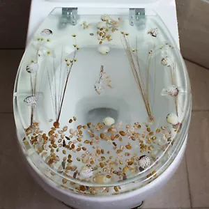 Asiento de inodoro de resina silencioso transparente engrosado para inodoros tipo U y V baño - Imagen 1 de 14