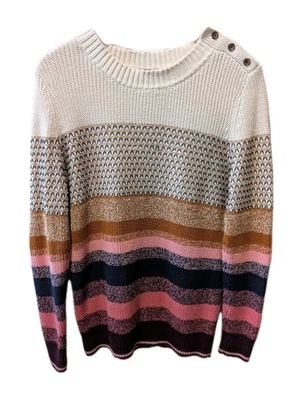 Suéter para mujer Talbots talla M texturizado a rayas termolite cuello redondo parches en el codo  Foto 1 de 4