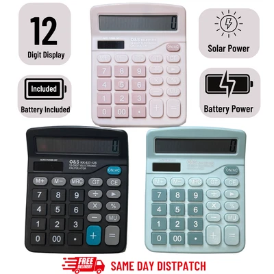 12 Digit Display Desktop Calculator Large For Home Office Accounting Solar Power - Image 1 of 4