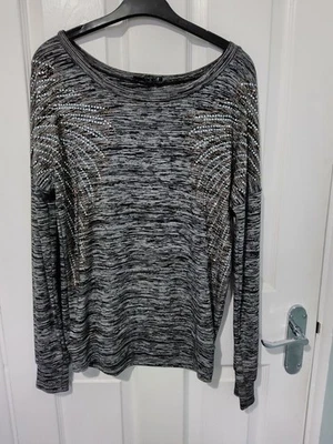 Quiz Grey Embellished Stretch Jumper. Size 10 - Image 1 of 4