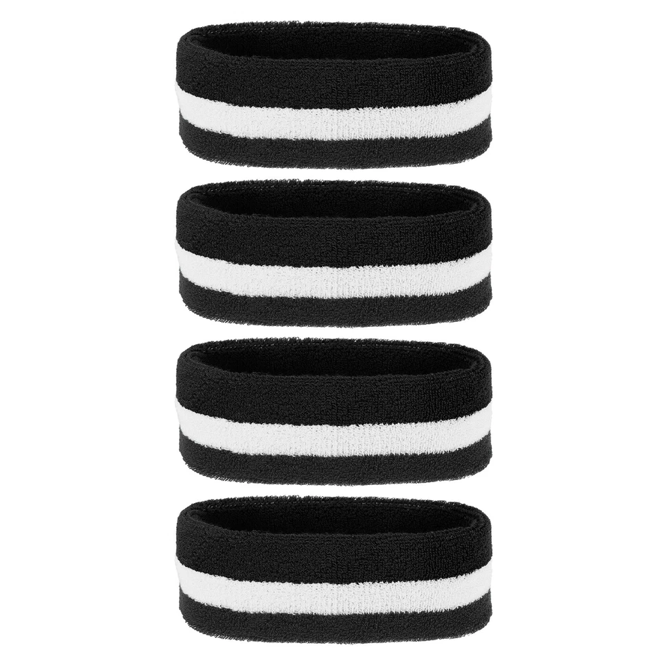 4 Pcs Sweatband Headbands Terry Cloth for Women Men Sports Black White Foto 1 de 4
