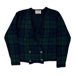 Petite Pendleton Checked Cardigan - Medium Blue Virgin Wool - Picture 1 of 7