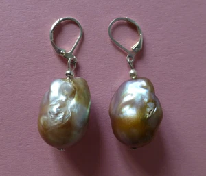 silber Haken riesen rose weiß Barock Perle Tropfen Ohrhänger ca 24mm Ohrringe - Bild 1 von 7