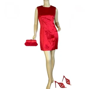 VINTAGE CIRCA 1990'S R-WEAR RAMPAGE CLOTHING CO RED SATIN MINI DRESS SZ 7/S - Picture 1 of 12