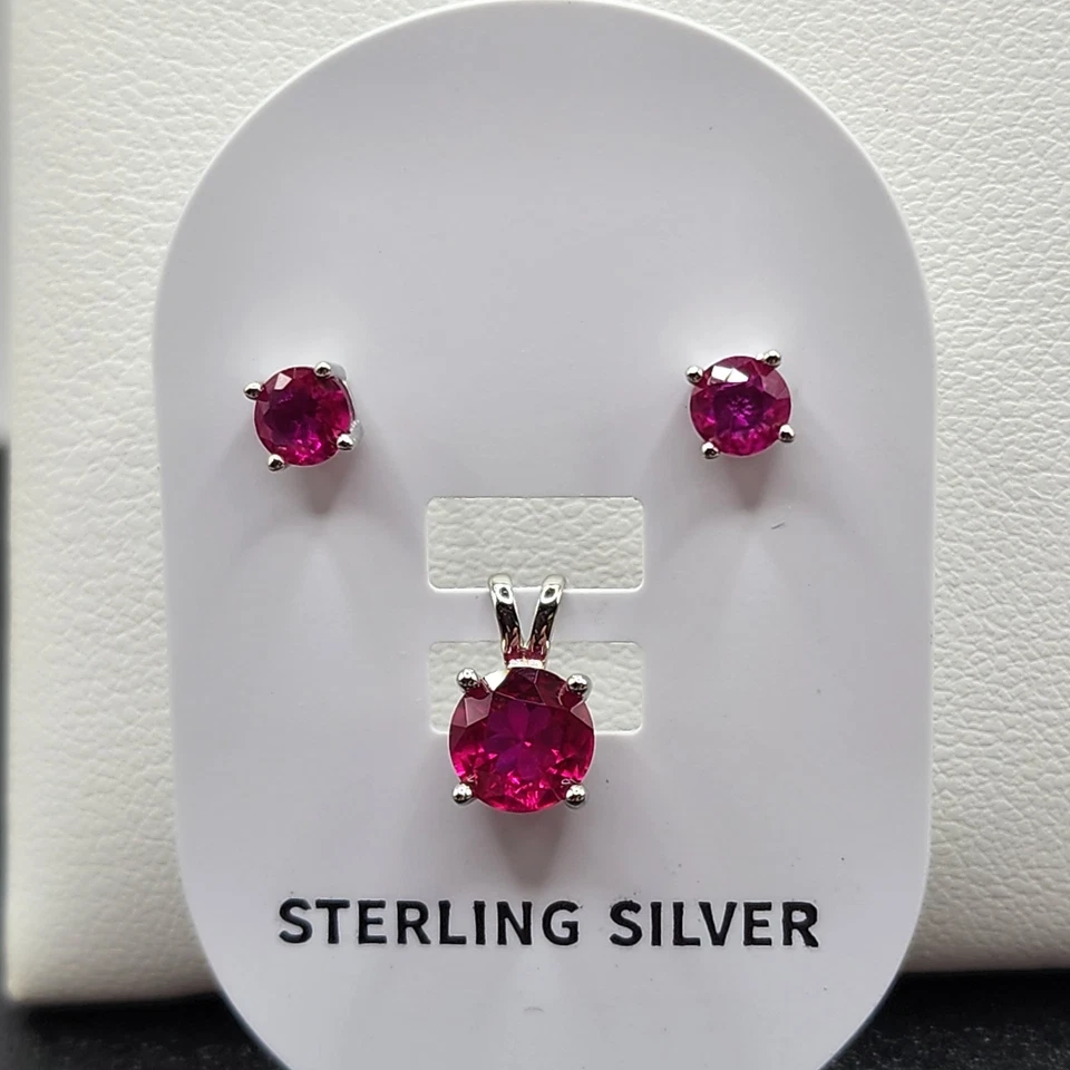 925 Новый серебро подвеска и серьги комплект родия рубина кубический цирконий  - Изображение 1 из 3