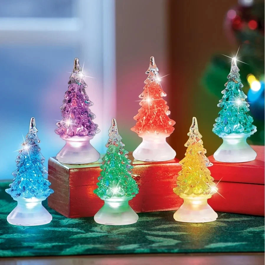 Set Di 6 LED Cambiamento Colore Trasparente Albero di Natale Decorativo Statuine - Immagine 1 di 1
