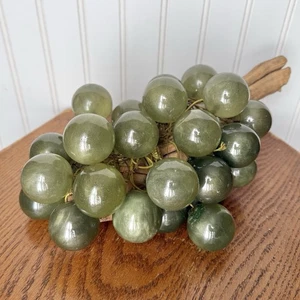 Large Pearly Glass Marble Grape Cluster On Burl Wood Vintage MCM 12.5”x 7.5”x5” - Picture 1 of 4