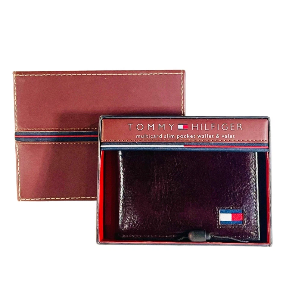 Tommy Hilfiger Slim Cartera Set de Regalo con Bandeja Valet - Borgoña - Nuevo Foto 1 de 4