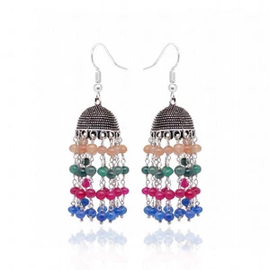 Emerald Ruby Blue Yellow Sapphire Stone Bead Antique Polished Earrings Ge061151 - Picture 1 of 3
