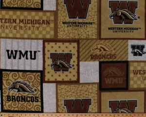 Fleece Western Michigan University WMU Broncos Fleece Fabric Print BTY wmchg1177 - Picture 1 of 1