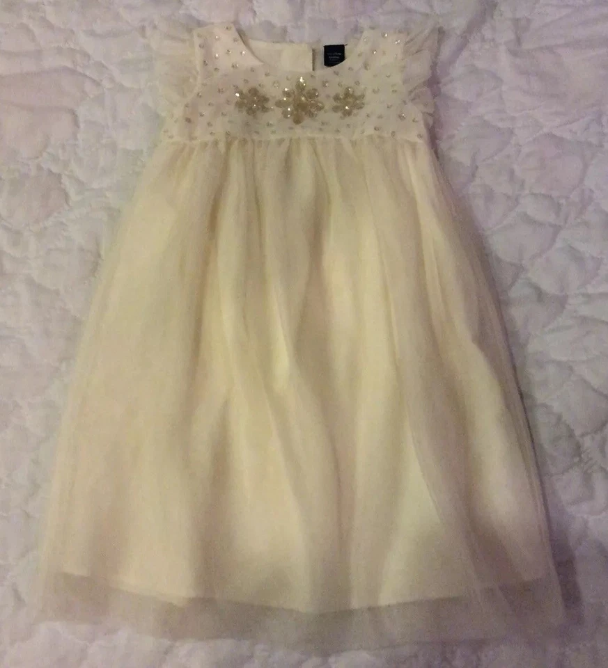 VESTIDO DE TUL BABY GAP NIÑAS FESTIVO VACACIONES MARFIL CON JOYAS TALLA 4 Foto 1 de 4