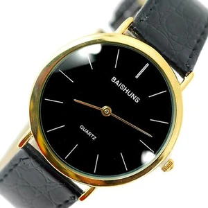 HERREN KLASSISCHE BUSINESS SCHWARZES ZIFFERBLATT DESIGN SCHWARZES BAND GOLD EDELSTAHL UHR - Bild 1 von 5