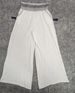 VIOLET SKY Women Pants Large White Wide Leg Semi Sheer Tassels Pockets Waistband - Picture 1 of 13