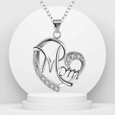 Halskette Muttertag Herz-Anhänger MOM  Mama Liebe Love silber Geschenk Kette - Bild 1 von 4