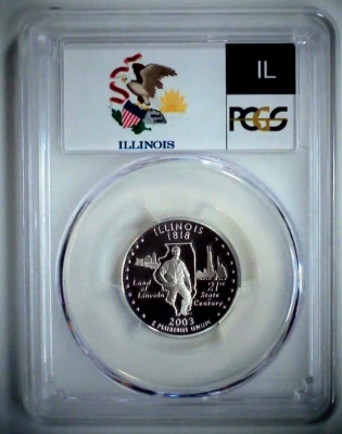 2003-S 25C State Quarter Illinois PCGS PR69 DCAM 90% Silver 23ltar0306 - Image 1 of 4