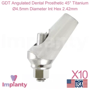 10x GDT Prótesis Dental Angulada 45° Titanio Ø4.5mm Diámetro Int Hex 2.42mm - Imagen 1 de 4