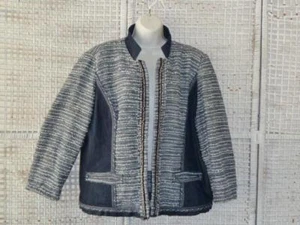 Navy White Embellish Fabric Block Open Front Jacket~3~XL~FEATURED IN CHICOS BOOK - Picture 1 of 11