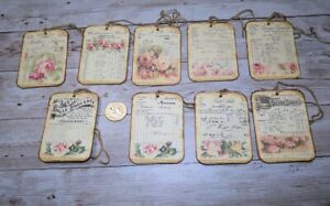9~Vintage~Ephemera~Old Ledger~French~Junk Journal~Linen Cardstock~Gift~Hang~Tags