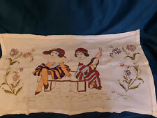 1920s hand-embroidered PANEL with a ROMANTIC theme on beige cotton background