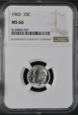 1963  10C  Roosevelt Dime NGC MS66   8159892-037 - Image 1 of 2