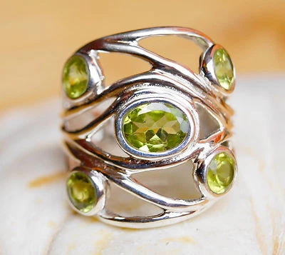 Silberring 56 Handarbeit Peridot Grün Silber Journey Breit Ring Wrap Modern  - Bild 1 von 4