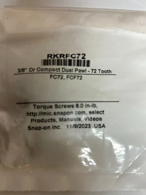 NEW Snap On Tools 3/8" Compact Dual Ratchet Repair Kit RKRFC72 & COVER PLATE - Image 1 of 3