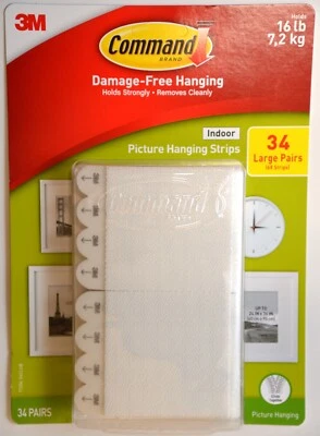 3M Command Picture Hanging Strips 34 Pairs 68 Large Strips Hold 16 lbs - Image 1 of 2