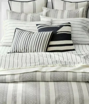 Ralph Lauren Taylor KING пододеяльник и два King Shams сплетенный полоски крем. Новый! - Изображение 1 из 4