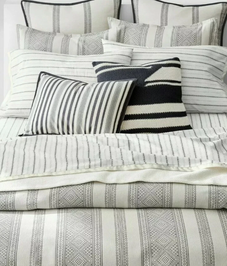 Ralph Lauren King Taylor Duvet Set Jacquard Cream Black Woven 100 Cotton A1