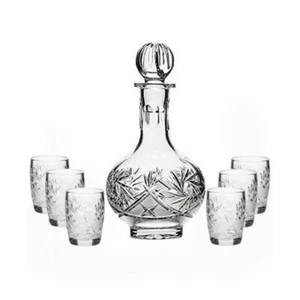 Russian Cut Crystal Glass Decanter 16 oz and Set of 6 Vodka Liqueur Shot Glasses - Picture 1 of 7