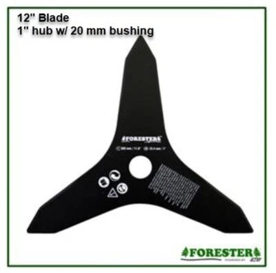 FORESTER 3 Tooth Brush cutter Blade 12" Dia fits 1" Arbor, inc. bushing for 20 mm arbors