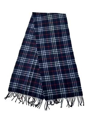 Burberrys Classic Check Scarf Blue 100% Lambswool Unisex Scarf Made In England - Image 1 of 4