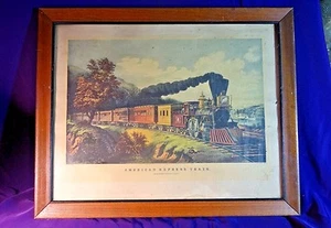 Antique CURRIER & IVES PRINT 1864 AMERICAN EXPRESS TRAIN FRAMED LITHOGRAPH - Picture 1 of 9