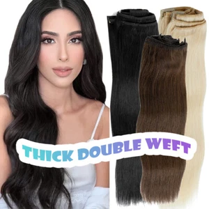Premium Double Weft 100% Real Clip in Remy Human Hair Extensions Full Head 200g+ - Picture 1 of 121