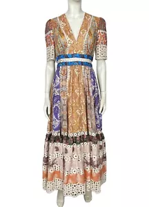 ZIMMERMANN SZ 1 / AU 10 / US 6 Crochet patchwork paisley-print linen maxi dress - Bild 1 von 14