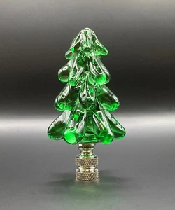 Holiday/Christmas Lamp Finial-GREEN GLASS TREE-Polished Nickel Base - Picture 1 of 5