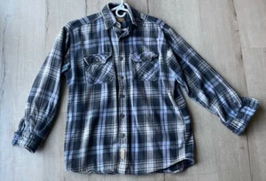 CE Schmit Workwear Flannel Shirt Medium Navy Thick Plaid Pocket Shacket Vintage - Picture 1 of 4