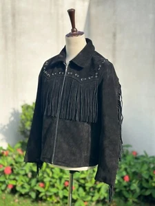 Men's Black Suede Leather Fringe Jacket Western Cowboy Fringed Festival Jacket - Picture 1 of 4