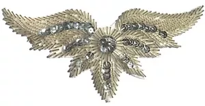 Silver Wings Large Beaded Sequined Sewing Sew-On Applique Craft Patch Vintage - Picture 1 of 3