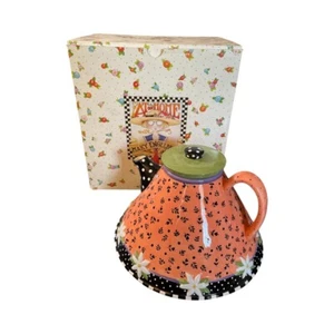 Very Mary Teapot Vtg ME Ink 1998 Engelbreit Daisy Dots Peach - 9" Base - NIB - Picture 1 of 11
