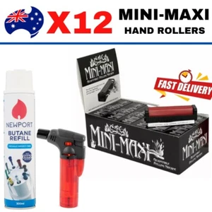 12 x MINI MAXI Hand Roller Machine + Bonus Jet Lighter & 300ml Butane Refill - Picture 1 of 4