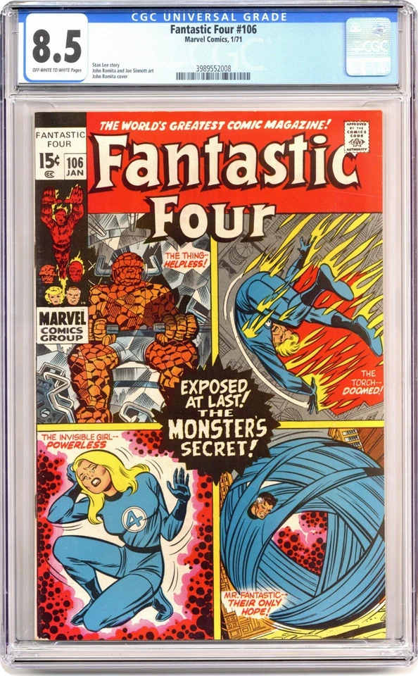 Fantastic Four #106 CGC 8.5 Off-White to White pages  1/71 John Romita - Image 1 of 1